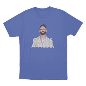 Carls A Mess Cartoon Portrait Unisex T Shirt Blue 1